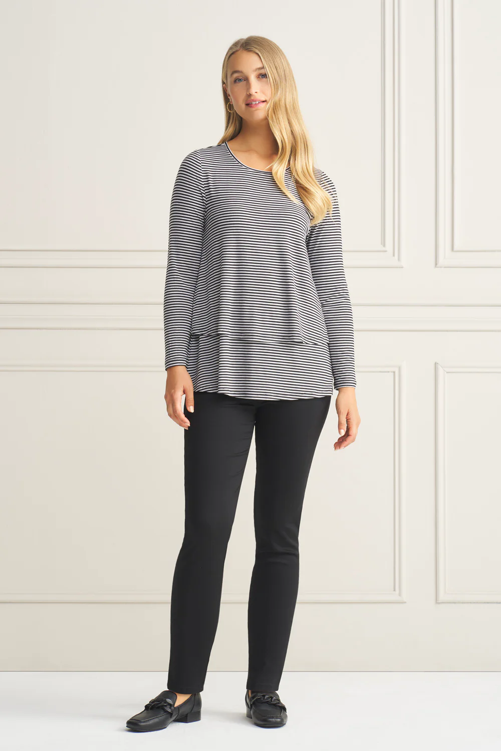 Long Sleeve Layered Tee - Black & Grey Stripe - Image 3