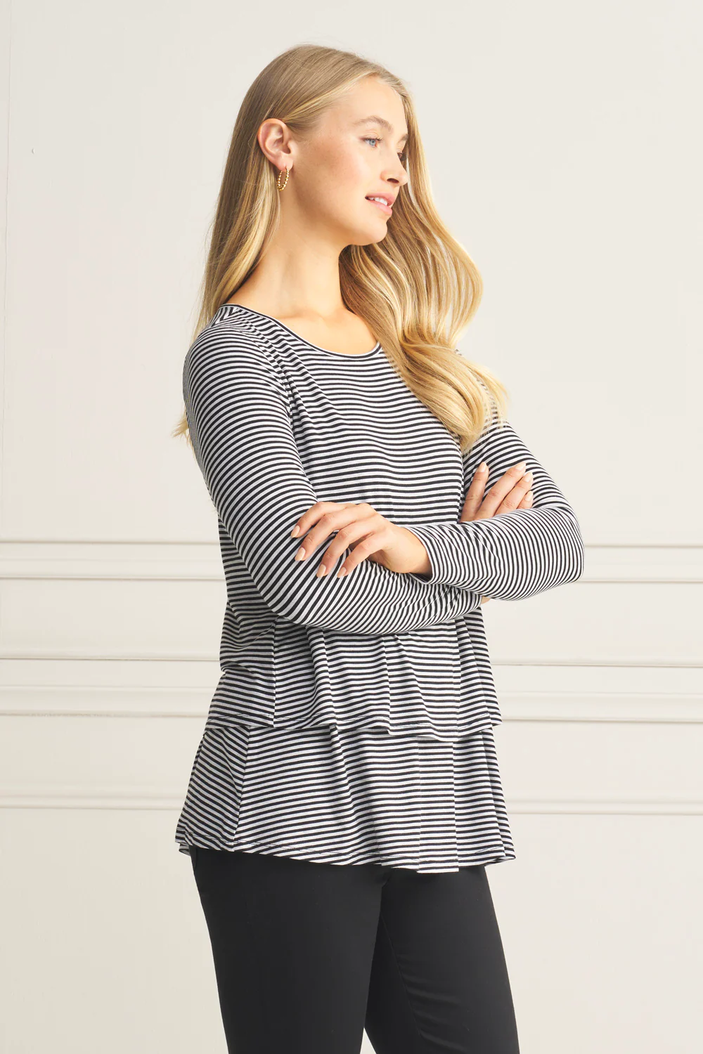 Long Sleeve Layered Tee - Black & Grey Stripe - Image 6