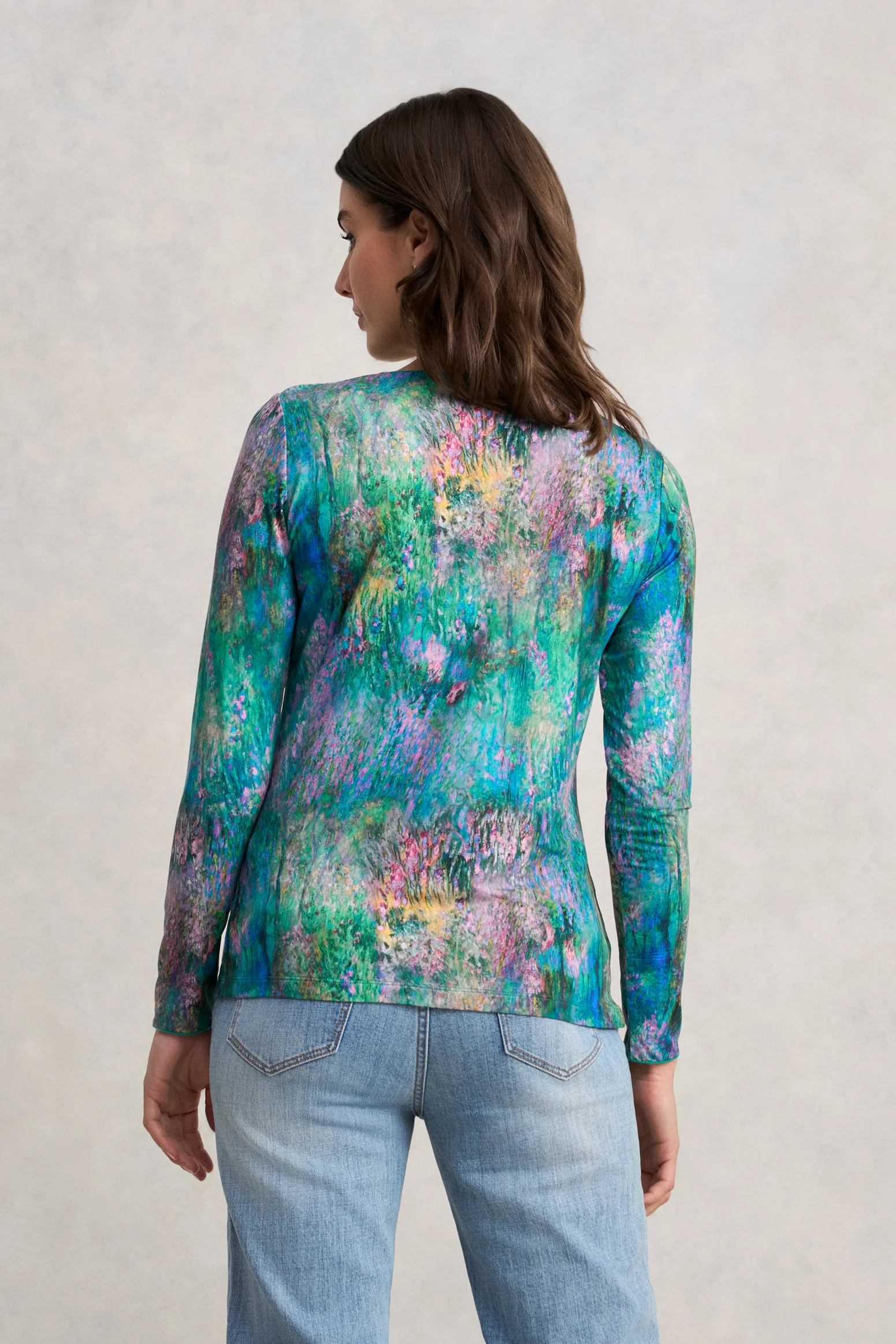 Long Sleeve Crew Neck Top - Abstract Monet Print - Image 4