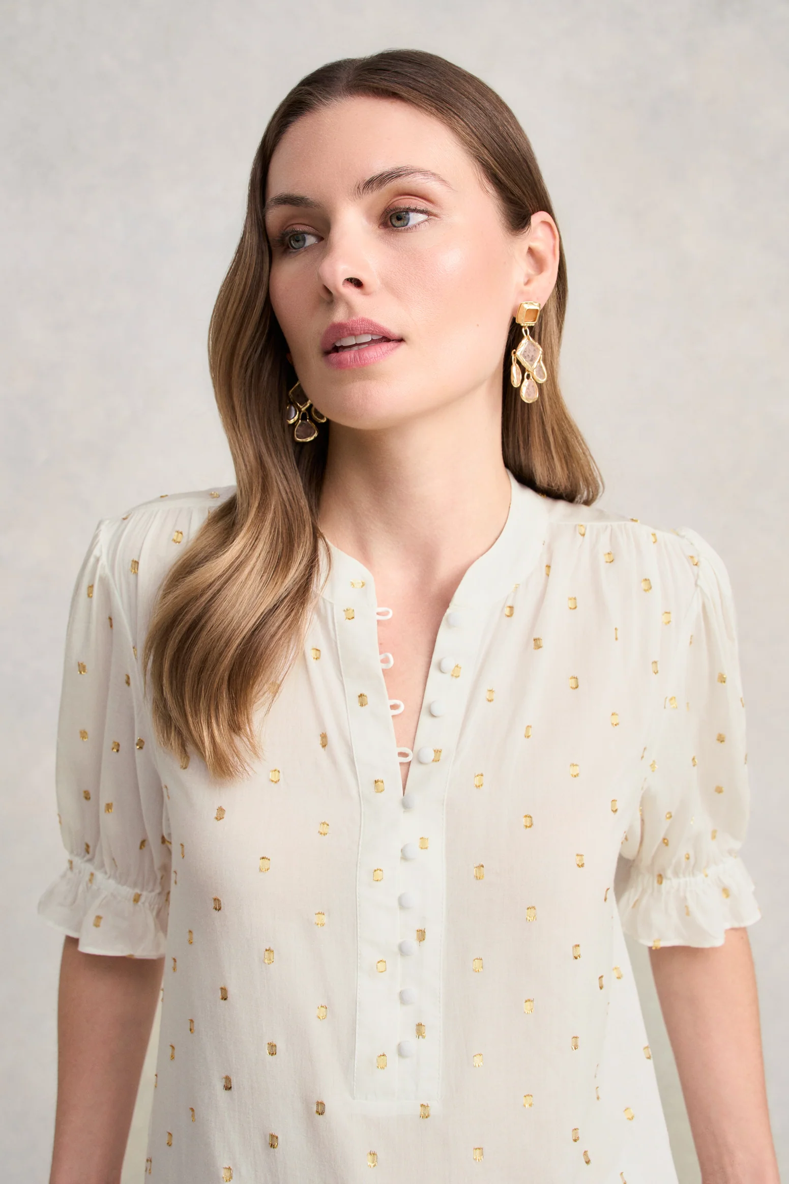 Lurex Clip Blouse - Cream - Image 4