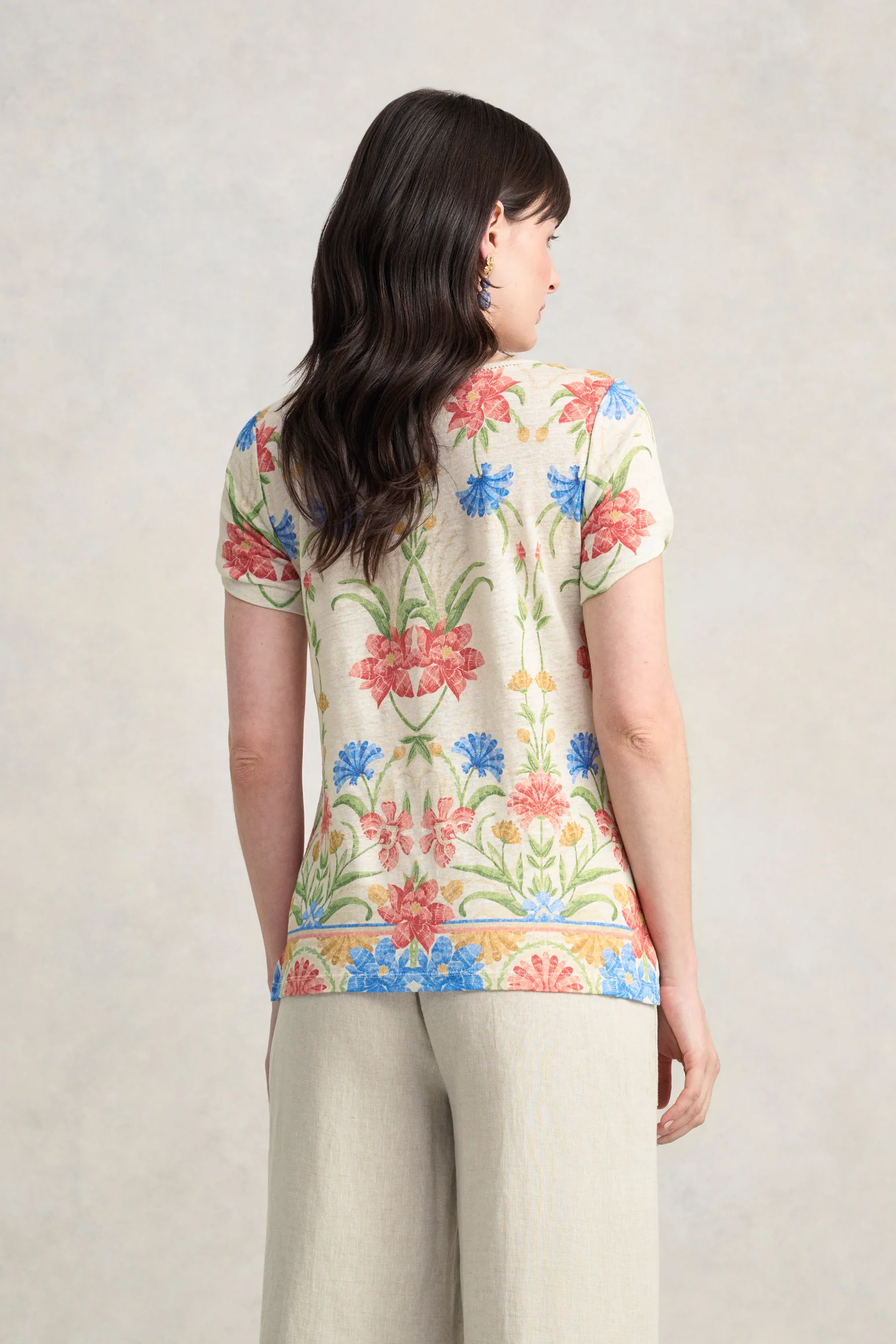 Twist Sleeve Linen T-Shirt - Paradise Print - Image 4